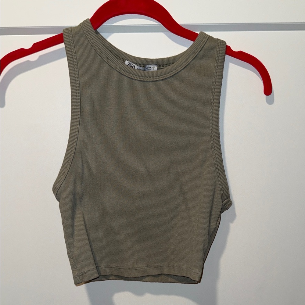 Zara Khaki Sleeveless Crop Top